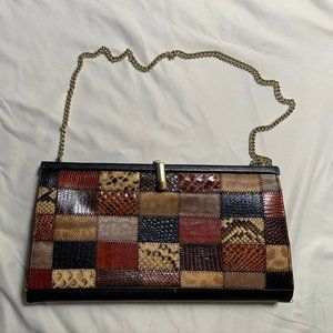 Vintage Multicolor Leather Snakeskin Clutch